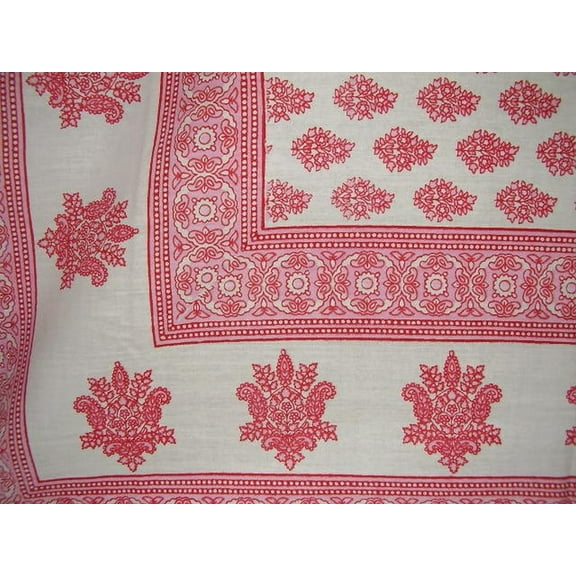 Monotone Buti Block Print Tapestry Cotton Bedspread 108" x 88" Full-Queen Red