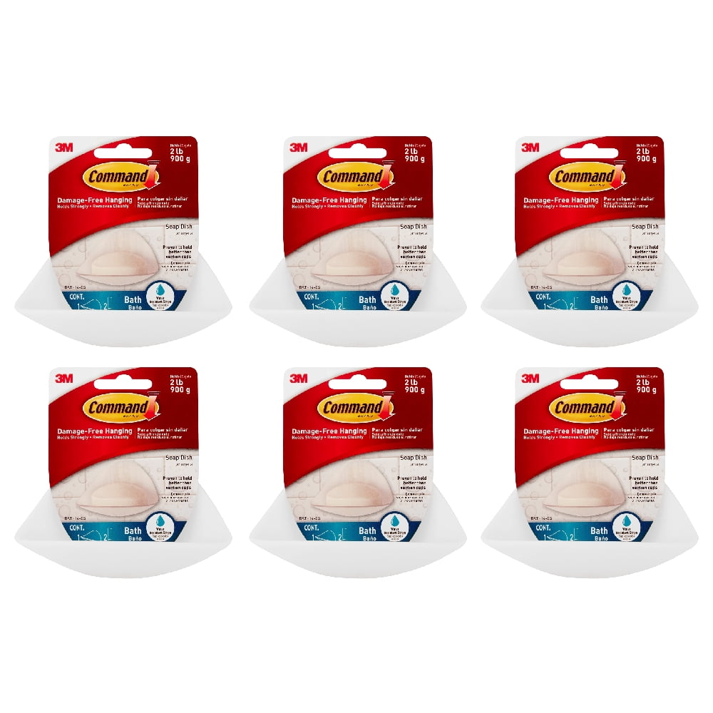 3M BATH14 Command Soap Dish Bath Adhesive Damage Free Plastic Frosted, 6-Pack