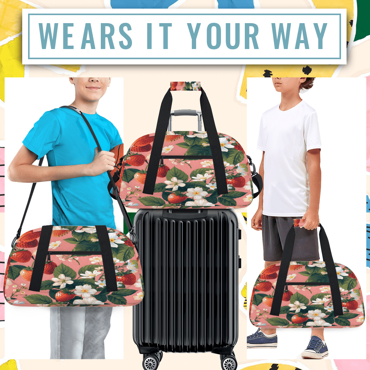 Herdesigns Sports Duffle Bags Travel Duffle Bag Gym Bag Strawberry Flower Weekender Travel Bag Waterproof Overnight Bag Carry On Travel Tote Bag Dance Bags