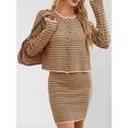 thumbnail image 4 of Women'S Fall Business Casual Outfits 2 Piece Striped Button Down Cardigan Sweater Skirt Set Khaki S, 4 of 8