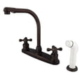 thumbnail image 5 of Kingston Brass GKB718AXSP Water Saving Victorian High Arch Kitchen Faucet with Cross Handles and Sprayer, Satin Nickel with Polished Brass, 5 of 7
