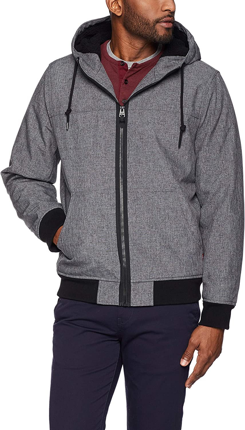 levi's men's soft shell hooded trucker jacket with sherpa fleece lining