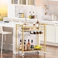 thumbnail image 6 of Gold White Bar Cart with Wine Rack and Glass Holder, 2-Tier Rolling Serving Cart for Kitchen Living Room, 6 of 6