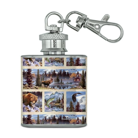 Rocky Mountain Outdoors Panels Pattern Stainless Steel 1oz Mini Flask Key Chain