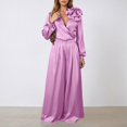 thumbnail image 3 of Aihuaihua Women's Satin 2 Piece Outfits Elegant V-Neck Long Sleeve Tops and Wide Leg Pants Sets Formal Clothes for Work Wedding Purple, 3 of 5