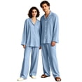 thumbnail image 2 of HAJWOH Men and Women's Pajamas Set Lightweight Long Sleeve Button Down Notched Collar Pajama Comfy Sleep Sets, 2 of 5