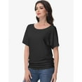 thumbnail image 5 of Women's Dolman Top Boat Neck Short Sleeve Solid Tees Casual T Shirt with Side Shirring Detail, 5 of 7