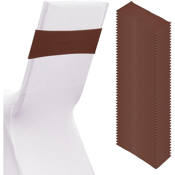 Premium Spandex Chair Sashes Bows, Elastic Stretch Chair Cover Band Ties with Slider Buckle for Party Banquet Wedding Decoration, Dark Coffee