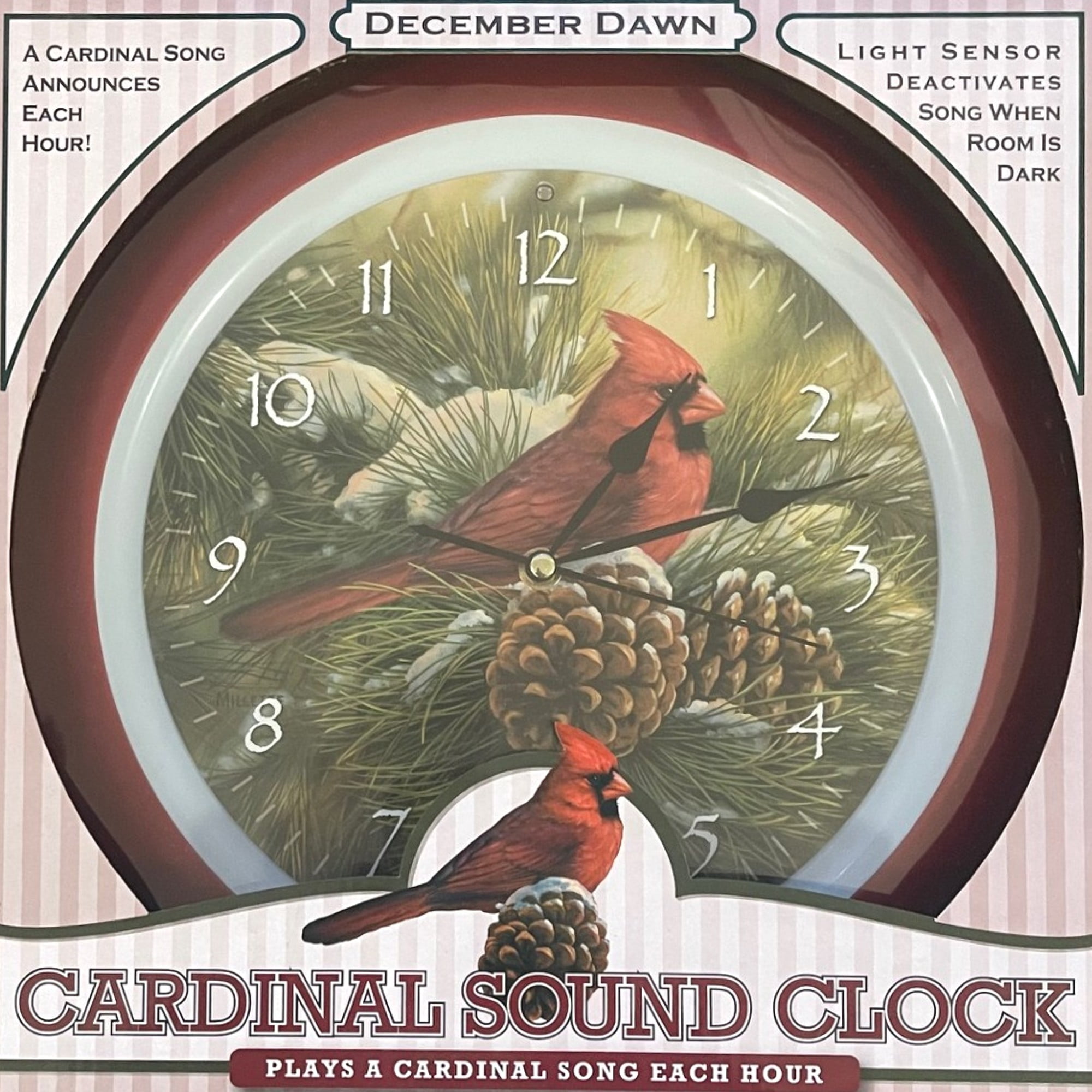 Mark Feldstein December Dawn Cardinal Sound 13" Wall Clock, Hourly Bird Songs