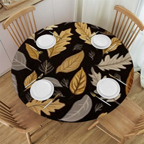 HAOXIT Thanksgiving Round Tablecloth with Fall Table Cover Wipeable Fitted Table Cloths for Round Tables Outdoor Use 31-35