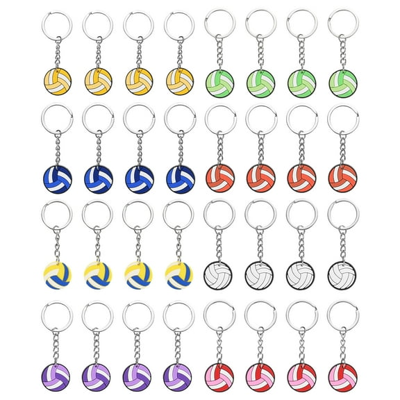 32 Pcs Volleyball Keychain Bulk, Volleyball Keychains with Metal Ring Backpack Charm Team Gifts Sports Party Favors, 8 Colors