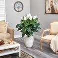 thumbnail image 4 of Nearly Natural 4' Spathiphyllum Artificial Plant in White Designer Planter, Green, 4 of 4