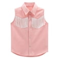 thumbnail image 4 of Faraee Girls Fringe Western Shirt Pearl Snap Button Down Cowgirl Outfits Tassel Sleeveless Cowboy Vest Blouse Tops for Kids 11-12 Years Pink, 4 of 5