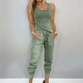 thumbnail image 5 of Fmbrln Womens Summer Linen 2 Piece Sets Casual Crew Neck Sleeveless Tank Tops and Drawstring Elastic Waist Pants Sets Lounge Vacation Sets Army Green XL, 5 of 5