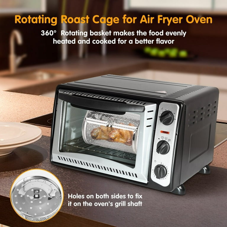 Large Air Fryer Oven & Dehydrator | Stainless Steel | Oil-Less Cooking |  Dual Element 360° Turbo Heat | Rotisserie Chicken Fork & Rotating Basket 