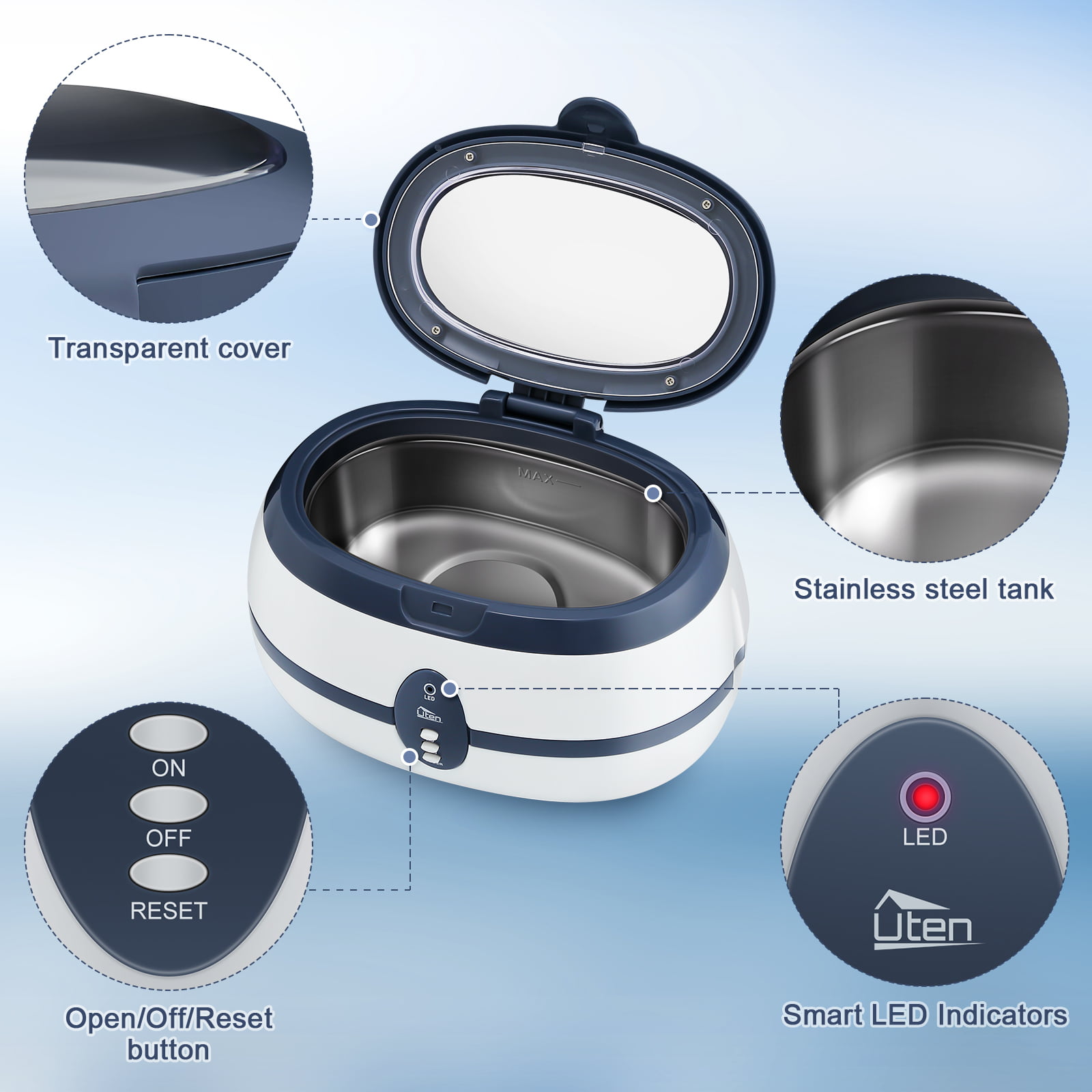 Uten Ultrasonic Cleaner 600ml Watch Digital Machine Jewelry Eyeglasses Timer