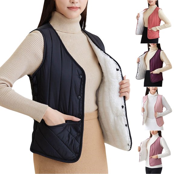Cekizud Puffer Vest for Women Solid Color Down Cotton Fleece Lined Thick Warm Short Puffer Jacket Winter Coat, S-5XL
