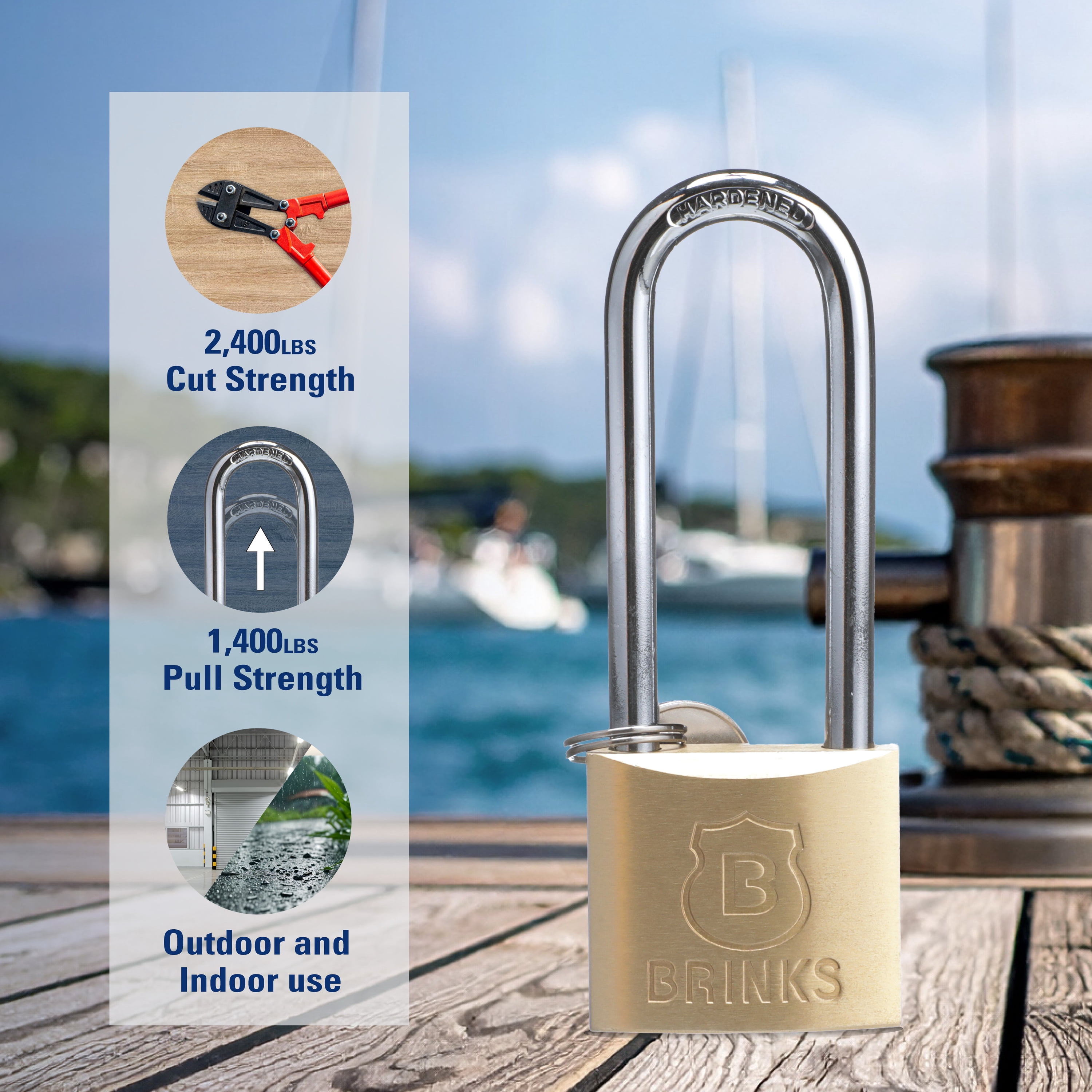 (6 pack) Brink's 40mm Long Shackle Solid Brass Padlock
