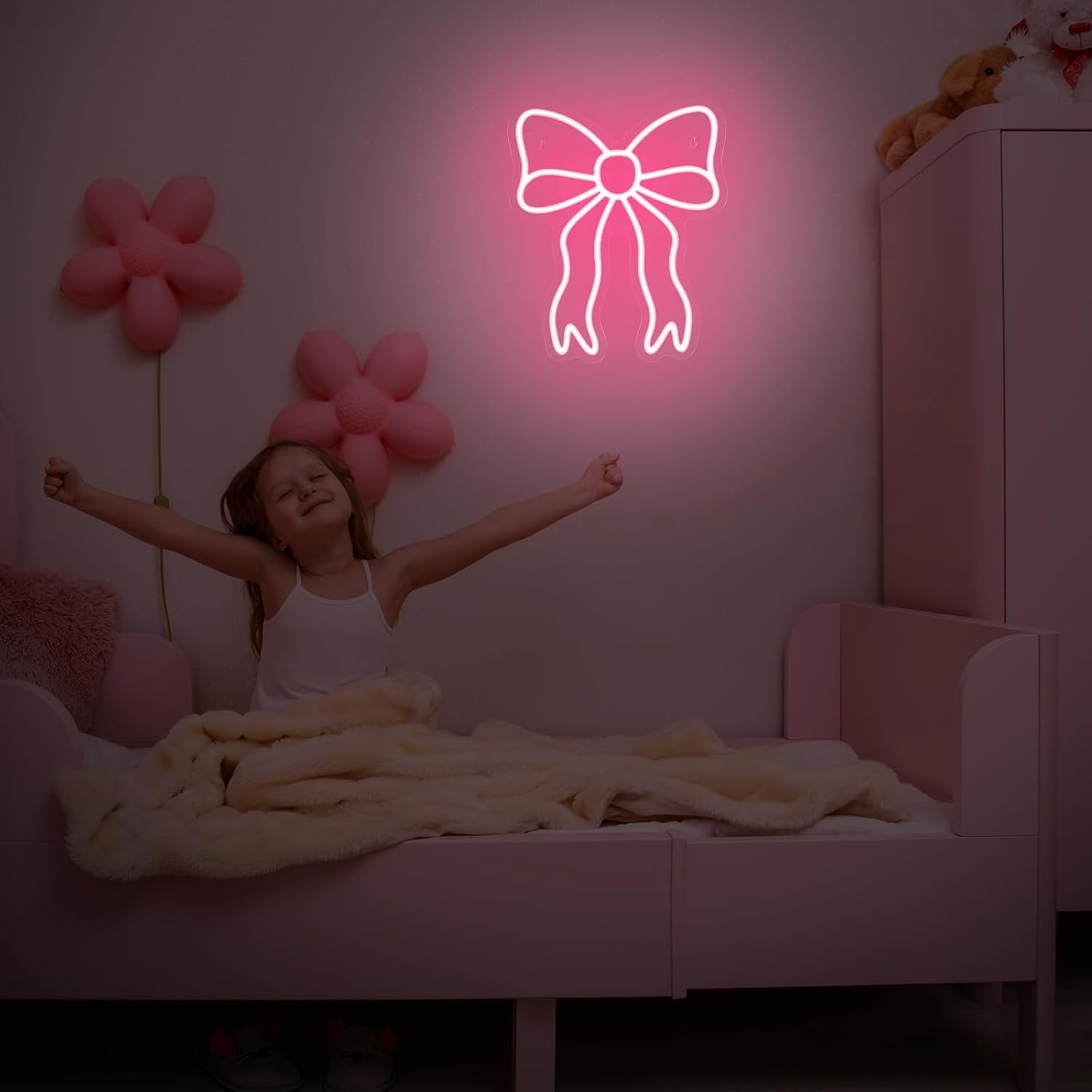 Pink Bow LED Neon Sign Bedroom Women Room Neon Light Sign Coquette Aesthetic Home Wall Preppy Dorm Beauty Room Salon Decor Party Bar Decoration Gift for Her 11.8x11.8in
