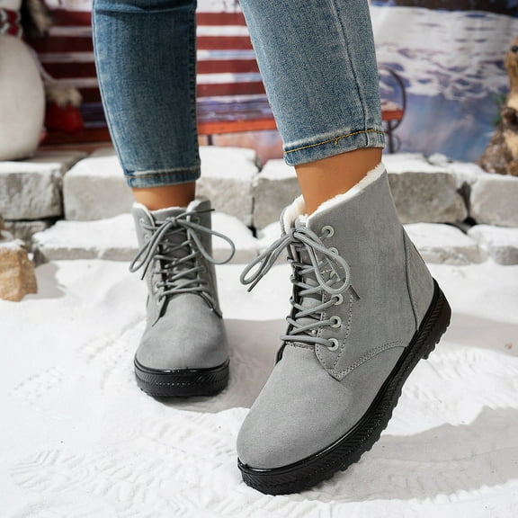 Willtoo Winter Ankle Boots Women, Ladies Warm And Comfortable Casual Snow Boots for Women Gray