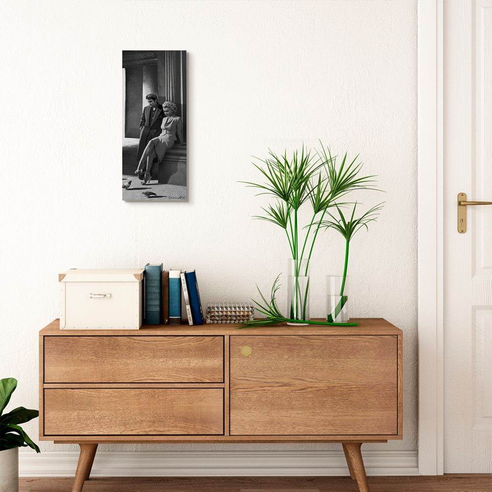 Stupell Industries Sidewalk Birds Vintage Black And White Hollywood Movie Star Classic Illustration Canvas Wall Art by Jadei Graphics