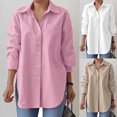 thumbnail image 4 of Women's Button up Tunic Shirt Classic Lapel Long Sleeve Tees with Pockets Wrinkle-Free Solid Work Blouse Plus Size(Pink,S), 4 of 4