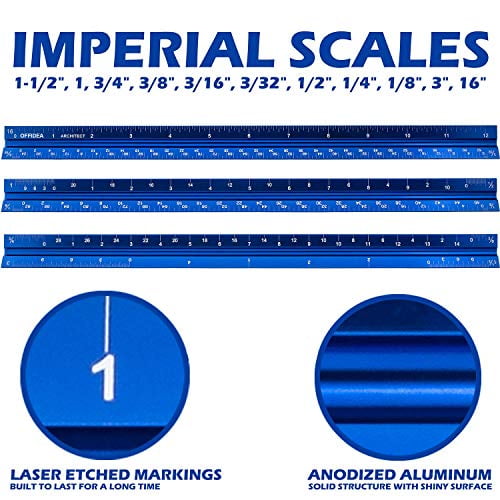 PREMIUM 12 inch Architectural Scale Ruler Architecture Solid Aluminum Imperial 