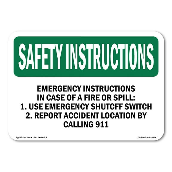 OSHA SAFETY INSTRUCTIONS Sign - Emergency Instructions In Case Of A Fire | Decal | Protect Your Business, Work Site, Warehouse | Made in the USA