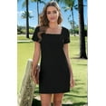 thumbnail image 5 of Womens Solid Color Casual Summer Square Neck Short Sleeve Mini Dresses with Pockets Black XL, 5 of 9