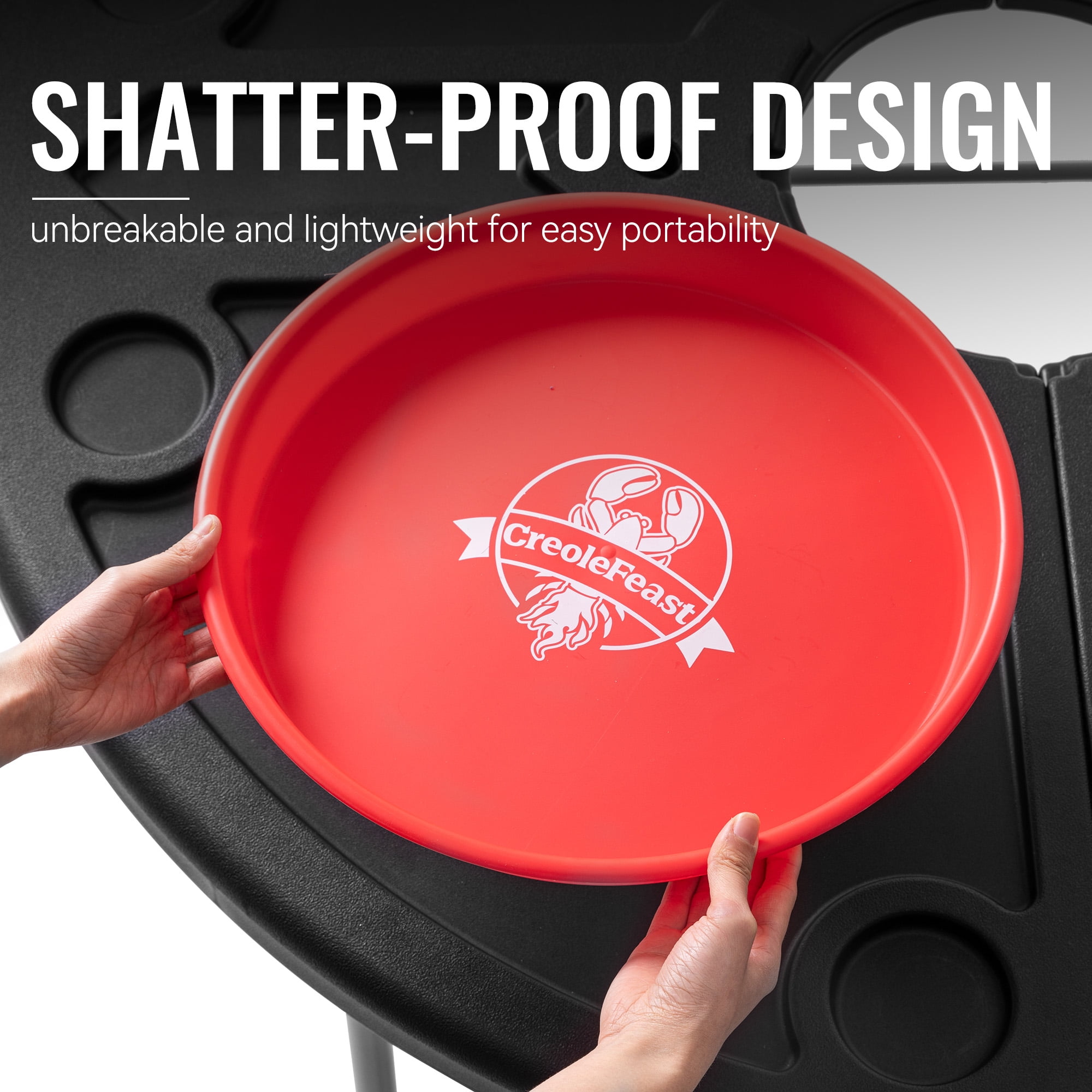 Creole Feast 15-inch Plastic Crawfish Plates, Set of 6,Perfect for Outdoor & Indoor Settings, Red