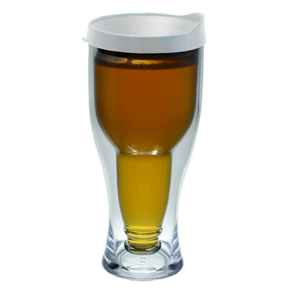 Southern Homewares Beer Tumbler w/White Lid - Double Wall Insulated Acrylic - 12-14oz Gift Brew Lager 2Go