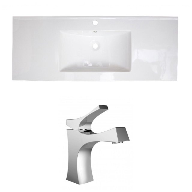 American Imaginations 32-in. W 1 Hole Ceramic Top Set In White Color - Overflow Drain Incl. AI-16001