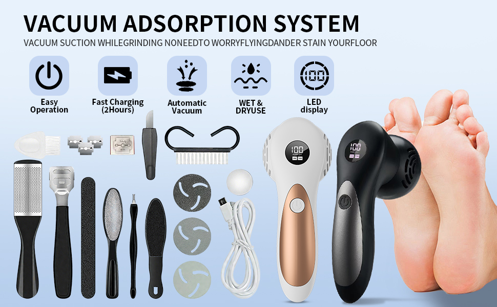 NaTuGi Electric Vacuum System IPX6 Waterproof Removes Hard Cracks Dryness Dead Skin Corn and Callus Trimmer for Feet