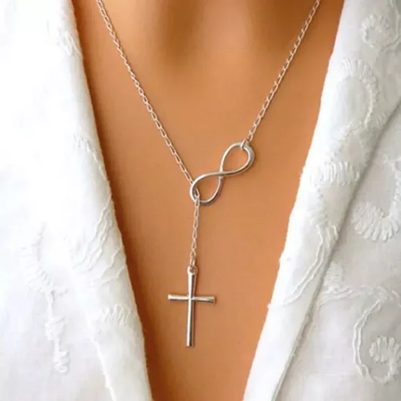 RKC Charm Solid Silver Necklace Cross Infinity Pendant Necklace 925 Sterling Silver