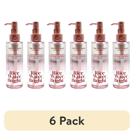 (6 pack) The Face Shop Rice Water Bright Light Facial Cleansing Oil, Daily Makeup Remover, Oil Cleanser, Vegan, Korean Skin Care with Jojoba Oil, Face Wash for Sensitive, Normal & Oily Skin, Face Pore Cleanser