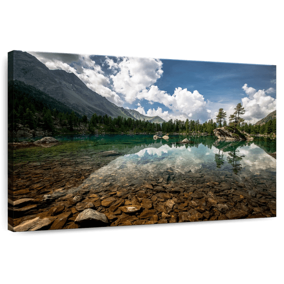 Elephant Stock Tranquil Lake Landscape Wall Art - Horizontal Canvas Wall Art - Living Room Wall Decor - Nature Canvas - Brown And Blue Decor - 12" x 8"