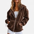 thumbnail image 3 of WULMLEO Womens Velour Zip Up Hoodie Long Sleeve Fall Oversized Hooded Sweatshirt Y2K Jacket 2026 Soft Warm Fashion Sweaters with Pockets Brown L, 3 of 9