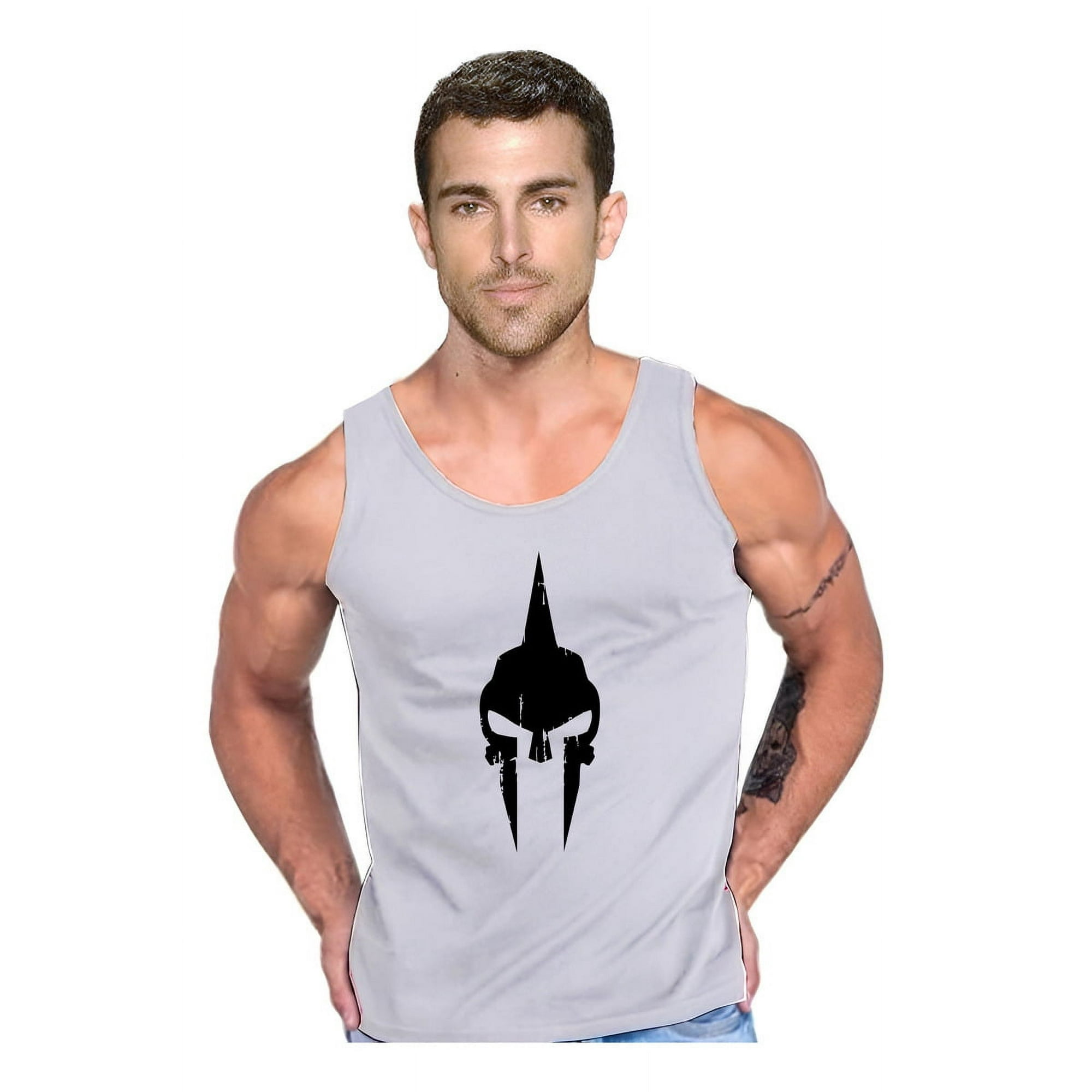 Polera Espartano Skull Musculosa Tank Gym Pesas Crossfit Talla M Gris Hombre