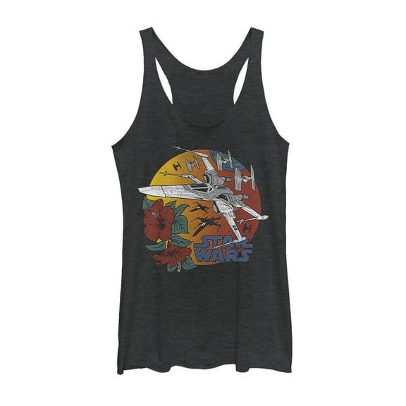 Women's Star Wars: The Rise of Skywalker Tropical X-Wing Racerback Tank Top Black Heather Small
