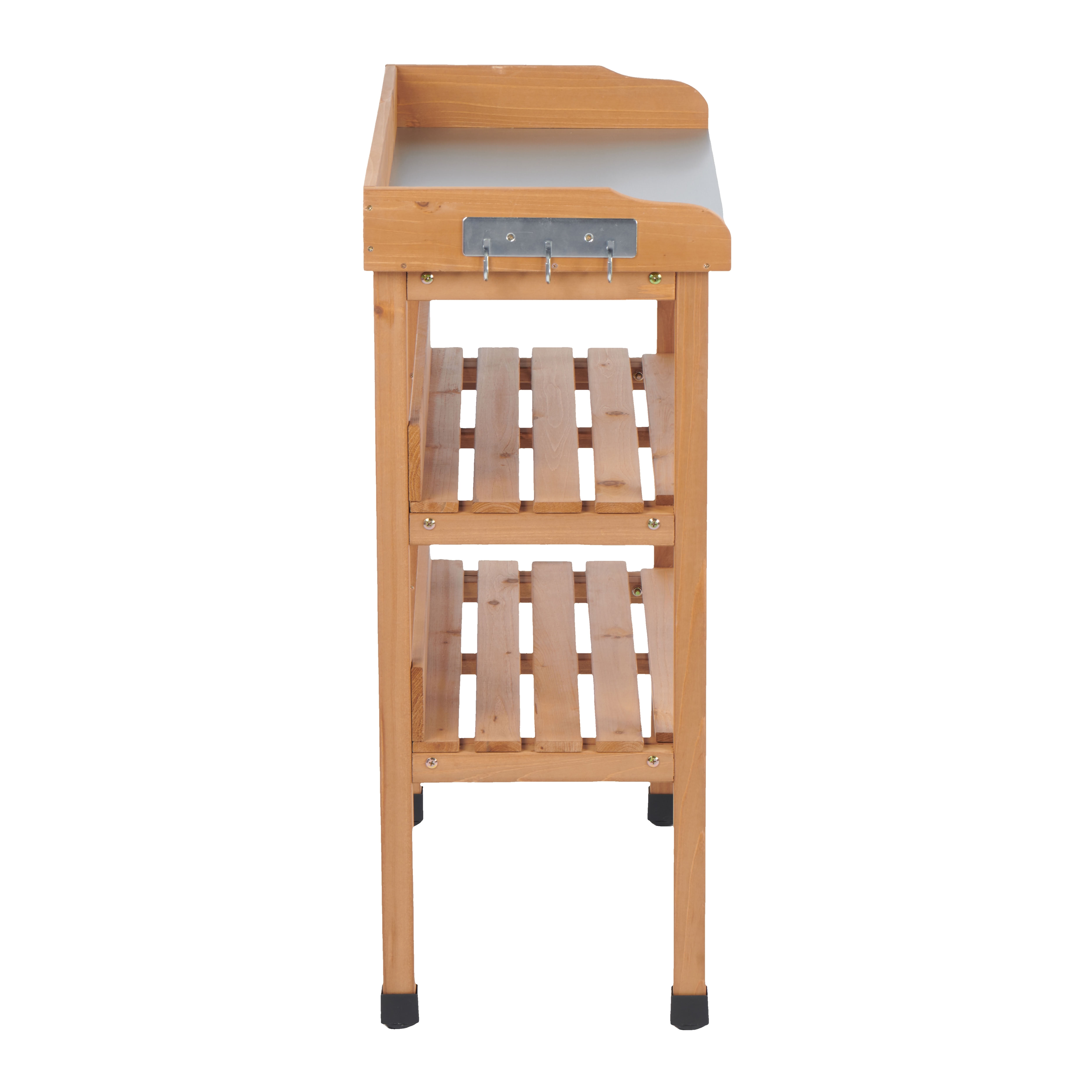 MAYEERTY 3-Tier Garden Potting Table, Outdoor Workstation with Metal Tabletop, Built-In Hooks for Patio, Garage, Workshop