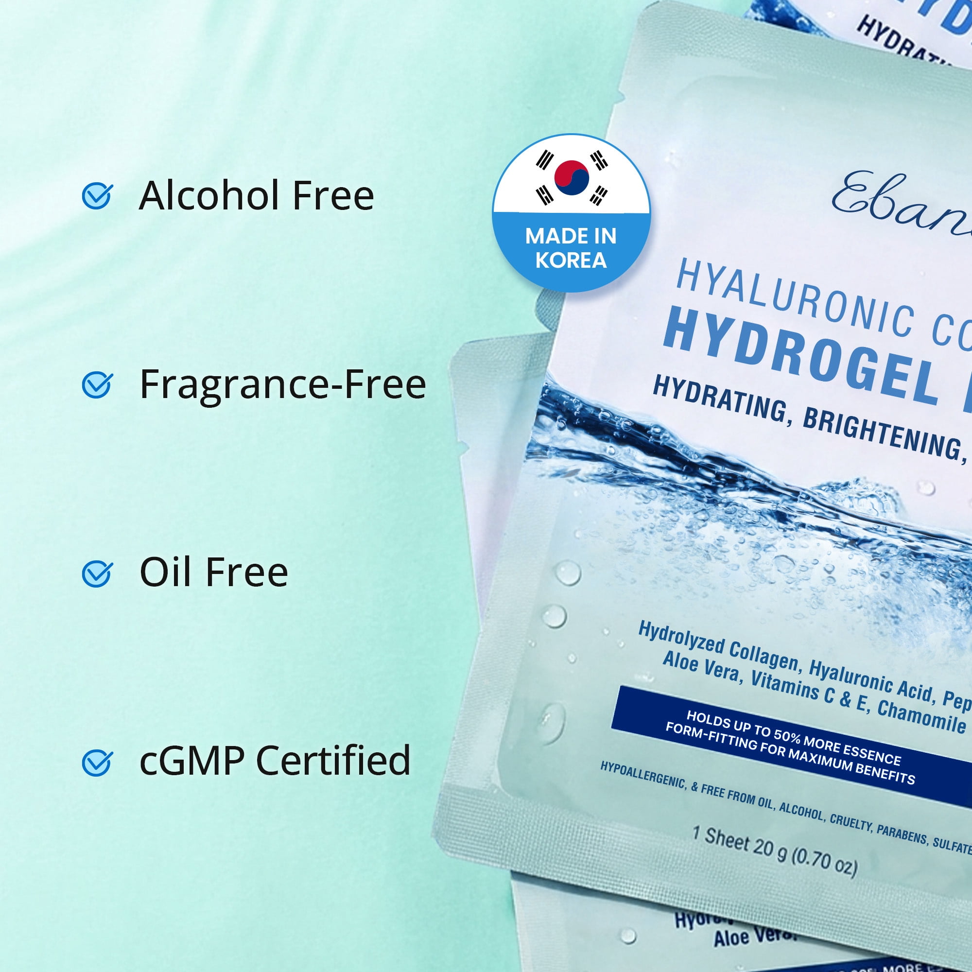 Ebanel 10-Pack Hydrogel Collagen Face Mask, Instant Brightening Hydrating Facial Masks Sheet Mask for Firming, Lifting Anti Aging Anti Wrinkle with Hyaluronic Acid, Peptide, Aloe Vera, Vitamin C & E
