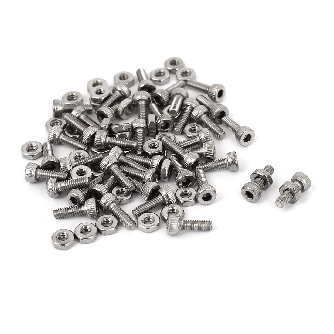 Uxcell M2x6mm Stainless Steel Hex Socket Head Knurled Cap Screws Bolts Nut Set (50pack