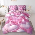 thumbnail image 1 of Erosebridal Ensemble de Lit Cœurs Roses Rêveurs Taille Simple, Ensemble de Lit Girly Rose, Motif Imprimé 3D Décoration de Chambre, Réversible 7 Pcs, 1 of 5