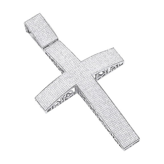 AFFY 3 Carat (Ctw) Round White Natural Diamond Iced Out Hip Hop Jewelry Cross Charm Pendant In 10k Solid White Gold