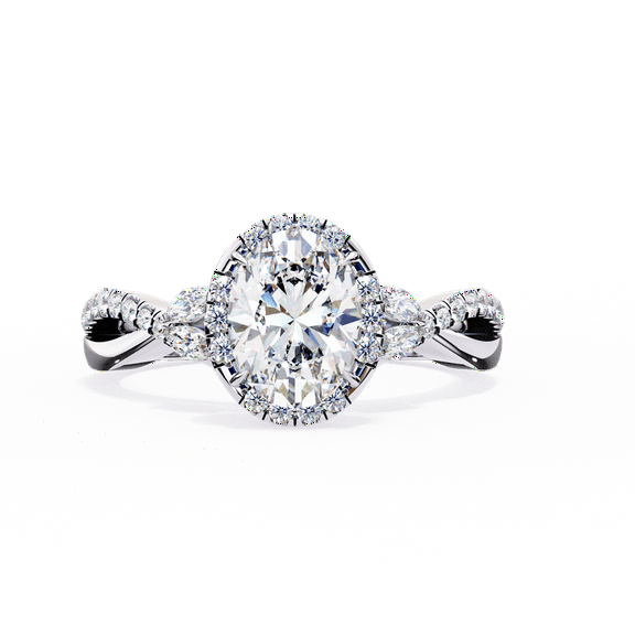 0.73CT Oval Cut Lab Created Diamond Twist Style Band Engagement Ring, 10k White Gold Wedding Ring, Pave Set Engagement Propose Ring For Her