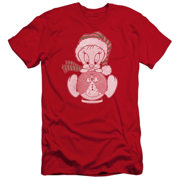 Trevco Sportswear LT196-PSF-3 Looney Tunes Tweey Globe Premium Canvas Adult Slim Fit 30-1 Short Sleeve T-Shirt, Red - Large