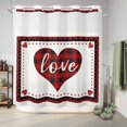 thumbnail image 6 of No Hook Shower Curtain with Built-in Rings - Valentines Day Washable Waterproof Fabric Bathroom Curtains for Hotel,Rentals, 66 X 72 Inch Long , Red and Black Buffalo Check Plaid Love Hearts, 6 of 9