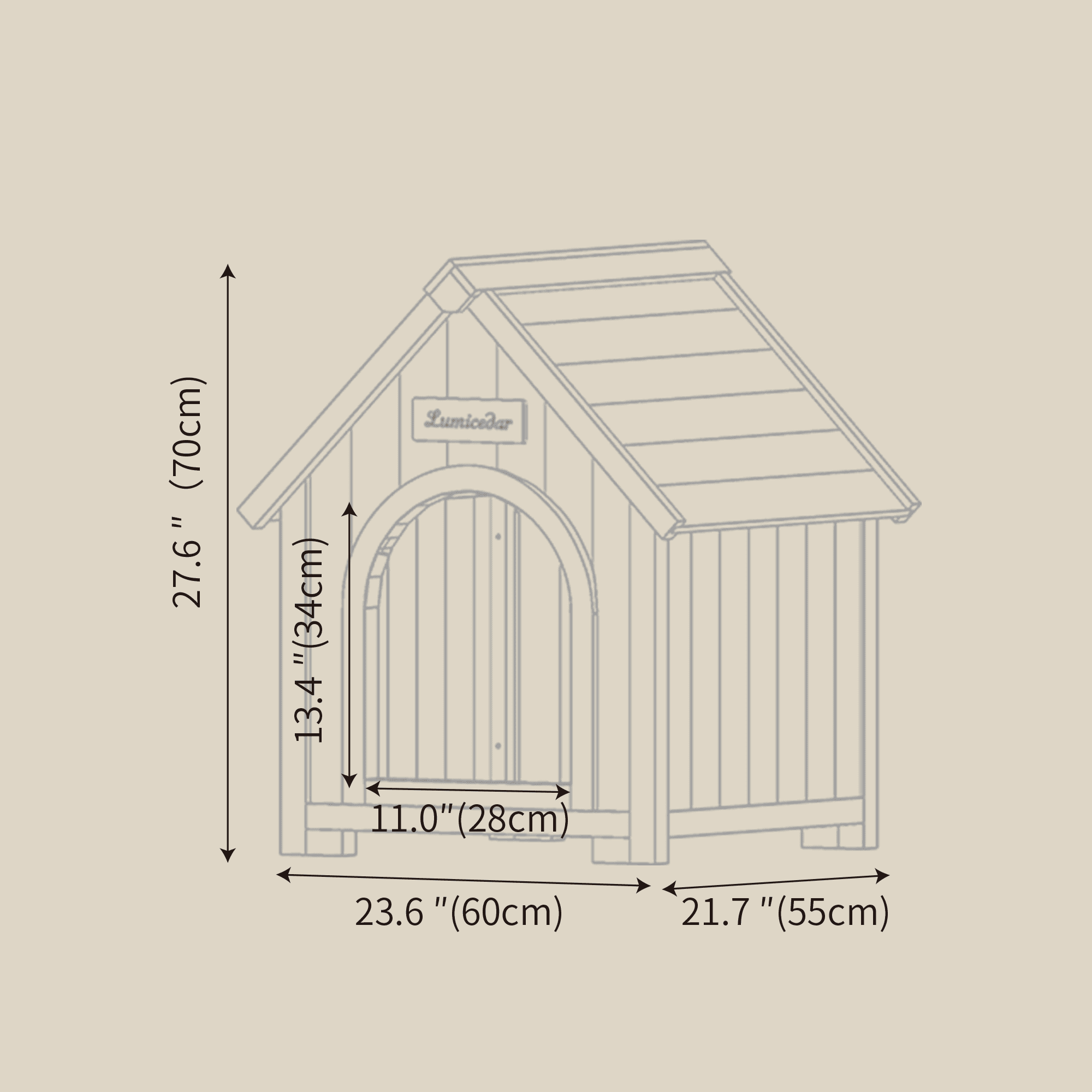 imerelez Solid Cedar Pet House, 60"L Cream Yellow Cabin Style Indoor Shelter for Small Dogs & Cats, Non-Toxic Water-Based Paint