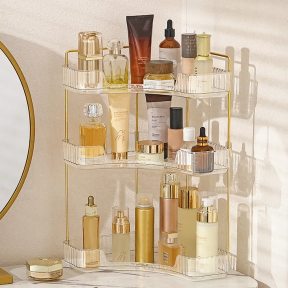 Soda Candy Corner Makeup Organizer for Vanity Countertop Space Saving Cosmetic Storage Organizer for Dresser Bathroom Kitchen, 3 Tier