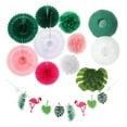 thumbnail image 2 of Eease 1 Set Tropical Palm Leaves Party Decorations with Paper Fans Paper Lanterns Pom Poms Flowers, 2 of 5